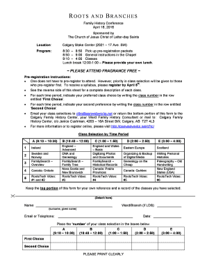 ROOTS AND BRANCHES Family History Conference April 16, 2016 Sponsored by The Church of Jesus Christ of Latterday Saints Location: Calgary Stake Center (2021 17 Ave - genwebworks