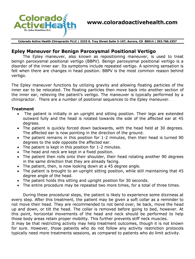 Fillable Online Colorado Active Health Chiropractic PLLC 2323 S Fax