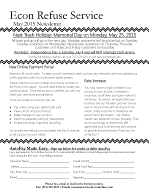 Sign up below for credit or debit AutoPay - Econ Refuse Service
