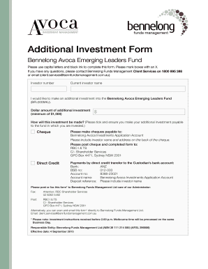Additional Investment Form - Bennelong