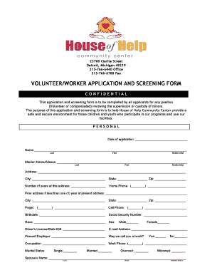 VOLUNTEERWORKER APPLICATION AND SCREENING FORM - houseofhelpcc