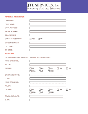 PERSONAL INFORMATION - JTL Services Inc