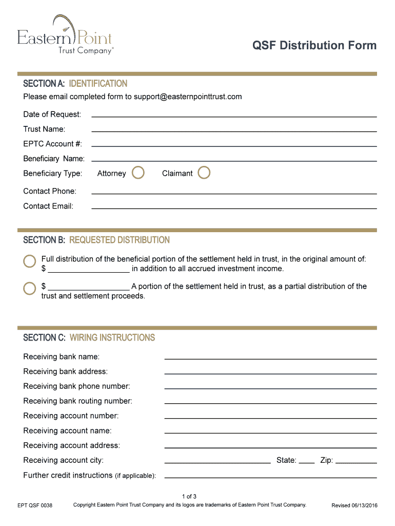 Fillable Online QSF Distribution Form Eastern Point Trust Company Fax Email Print pdfFiller