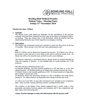 Bowling Hall Medical Practice Patient Voice - Meeting Notes - bowlinghallmedicalpractice co