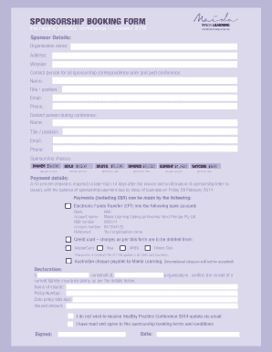 SPONSORSHIP BOOKING FORM - Maida Learning