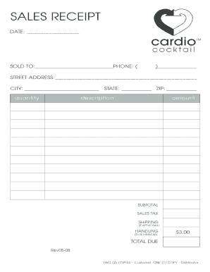 fillable online sales receipt form cardio cocktail fax email print