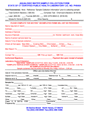 Fillable Online BAQUALOGICb WATER SAMPLE COLLECTION FORM STATE OF CT ...