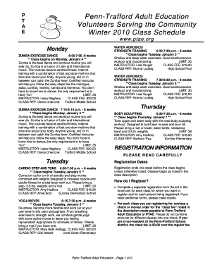 P T A E PennTrafford Adult Education Volunteers Serving the Community Winter 2010 Class Schedule www - ptae