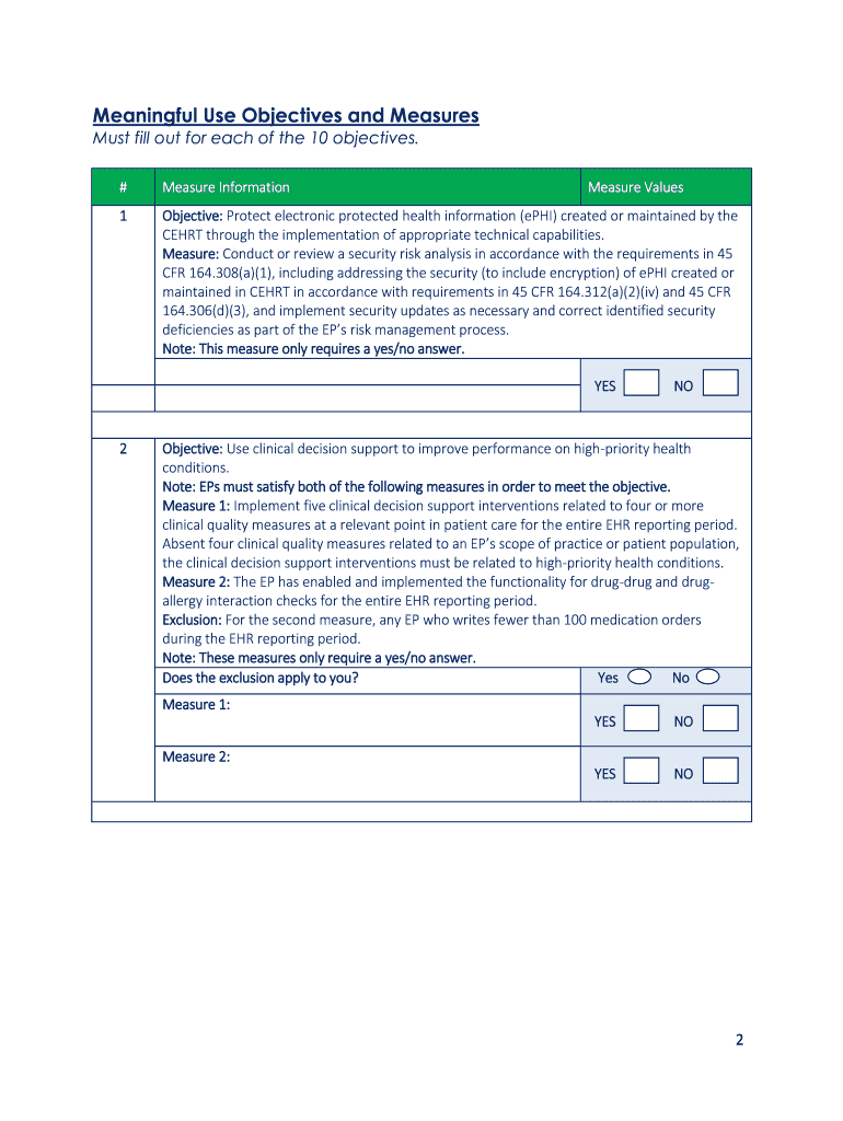 Fillable Online cms Eligible Professional Attestation Worksheet for Modified Stage 2 of the