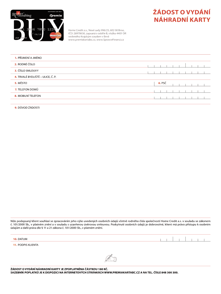 Fillable Online homecredit dost o vyd n n hradn platebn karty - Home ...