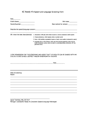 Fillable Online KC Ready 4s Speech and Language Screening Form Fax ...
