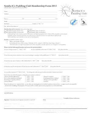 Somba Ke Paddling Club Membership Form 2015