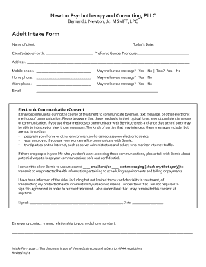 Fillable Online Adult Intake Form - Creating Collaborative ...