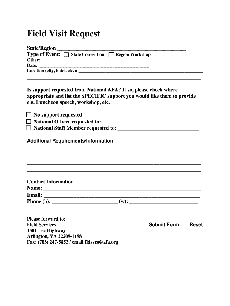 Fillable Online secure afa Field Visit Request Form Air Force