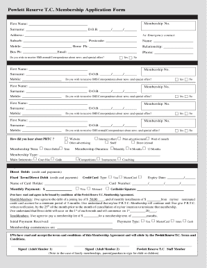 Powlett Reserve TC Membership Application Form