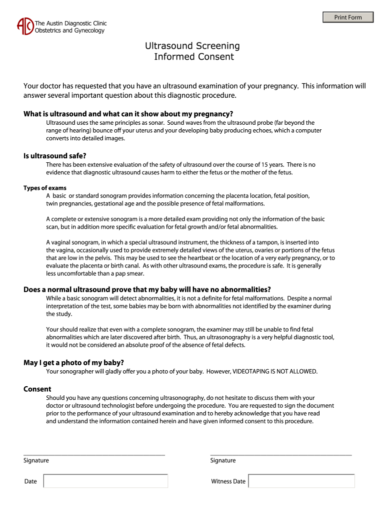 ultrasound consent form Preview on Page 1