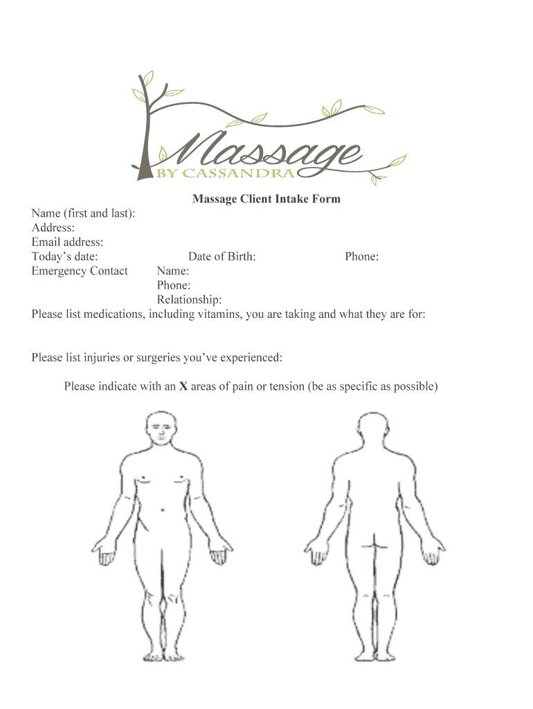 Fillable Online Massage Intake Form - btotalhealthiowabbcomb Fax Email Print - pdfFiller