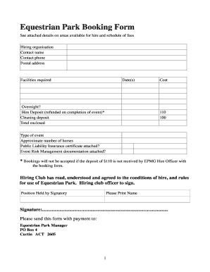 Equestrian Park Booking Form - bacteabbasnbau - actea asn