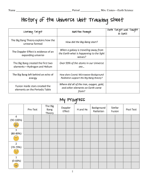 History of the Universe Unit Tracking Sheet