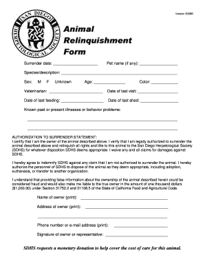 Pet Relinquishment Form - Fill Online, Printable, Fillable, Blank |  pdfFiller