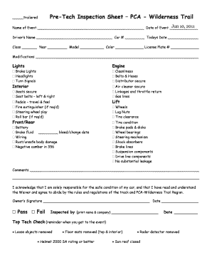 Pre-Tech Inspection Sheet PCA - Wilderness Trail - wtrpca