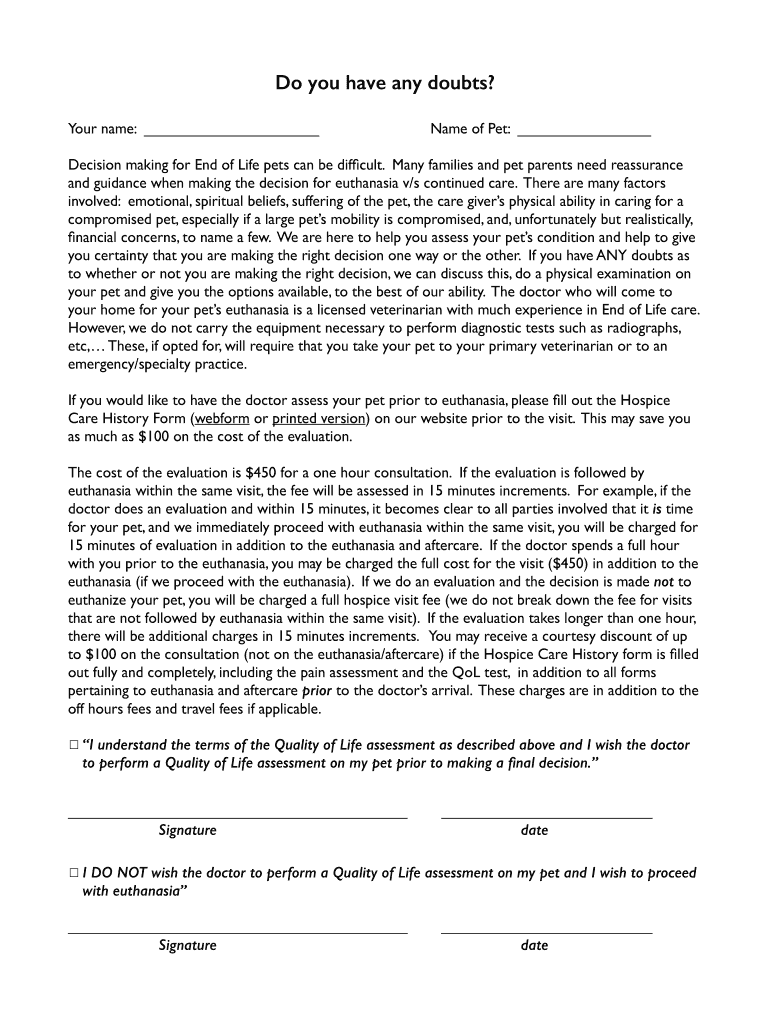 Fillable Online Preeuthanasia assessment.pdf Home Pet Euthanasia of
