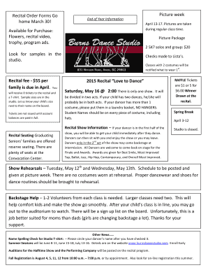 Recital Order Forms Go Picture week home March 30 End of