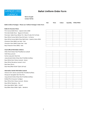 12 Ballet Uniform Order Form - Sandford School of Dance