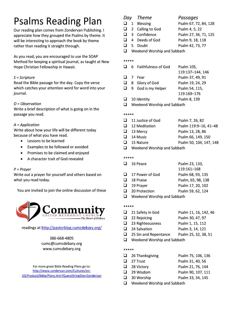 Fillable Online Psalms Reading Plan Fax Email Print pdfFiller