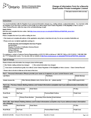 Ontario Security Guard Licence Change of Information Form