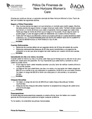 Pliza De Finansas de New Horizons Womens Care