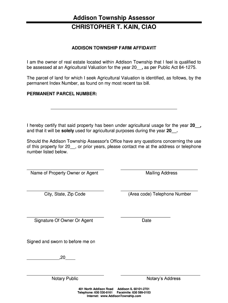 Fillable Online 2000 ADDISON TOWNSHIP FARM AFFIDAVIT Fax Email Print