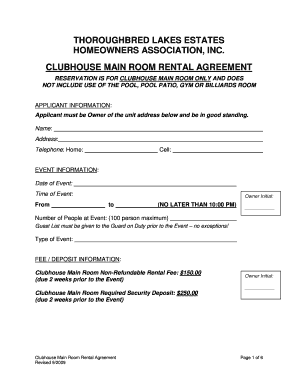 Clubhouse Main Room Rental Form revised September 2009 WO TRACK CHANGESdoc