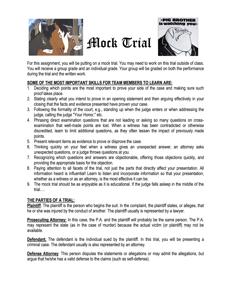 Mock Trial Animal Farm Packet Form Fillable - Fill Online, Printable,  Fillable, Blank | pdfFiller