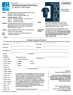 Orthopedic Associates 5k 10k Fun Run Registration Form
