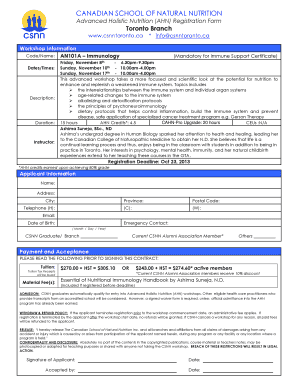CANADIAN SCHOOL OF NATURAL NUTRITION Advanced Holistic Nutrition (AHN) Registration Form Toronto Branch www