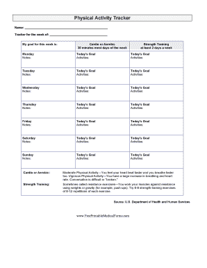 Physical Activity Tracker Printable Medical Forms