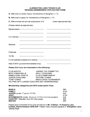 Membership application form - Albrighton Tennis Club - albrightontennis co