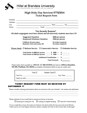 High HolyDay 5775 Ticket Request Form - brandeishillel