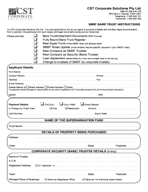 SMSF BARE TRUST INSTRUCTIONS To CST Corporate Solutions Pty Ltd