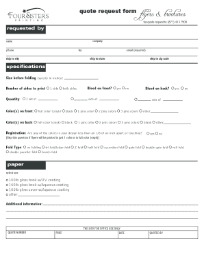 Quote request form flyers amp brochures - Four Sisters Printing