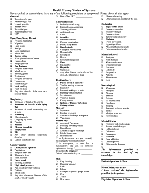 Health History/Review of Systems - Neurospine Surgical Consultants