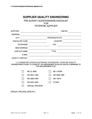 Supplier checklist template - Supplier Pre-survey Questionnaire / Checklist - L-3 Electronic ...