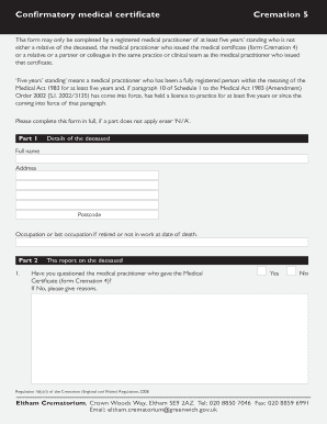 Confirmatory Medical Certificate for Cremation