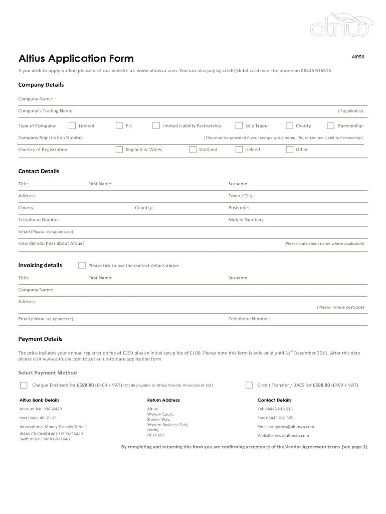 Fillable Online Altius Application Form - Consultancy Fax Email Print ...