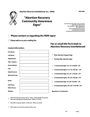 Fillable Online abortionrecoveryinternational Abortion Recovery ...