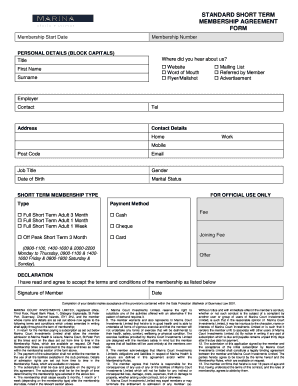 Marina Short Term Membership Form - marina