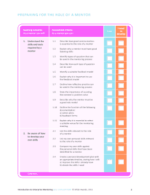 Project self evaluation - Intro to Mentoring - Self Evaluation Checklist - DEAL Group