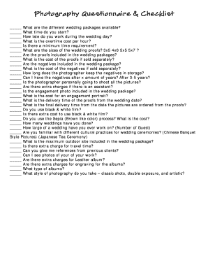 Fillable Online Photography Questionnaire &amp; Checklist Fax Email Print - pdfFiller