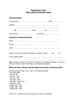 EBC SUMMER CAMP REGISTRATION FORM